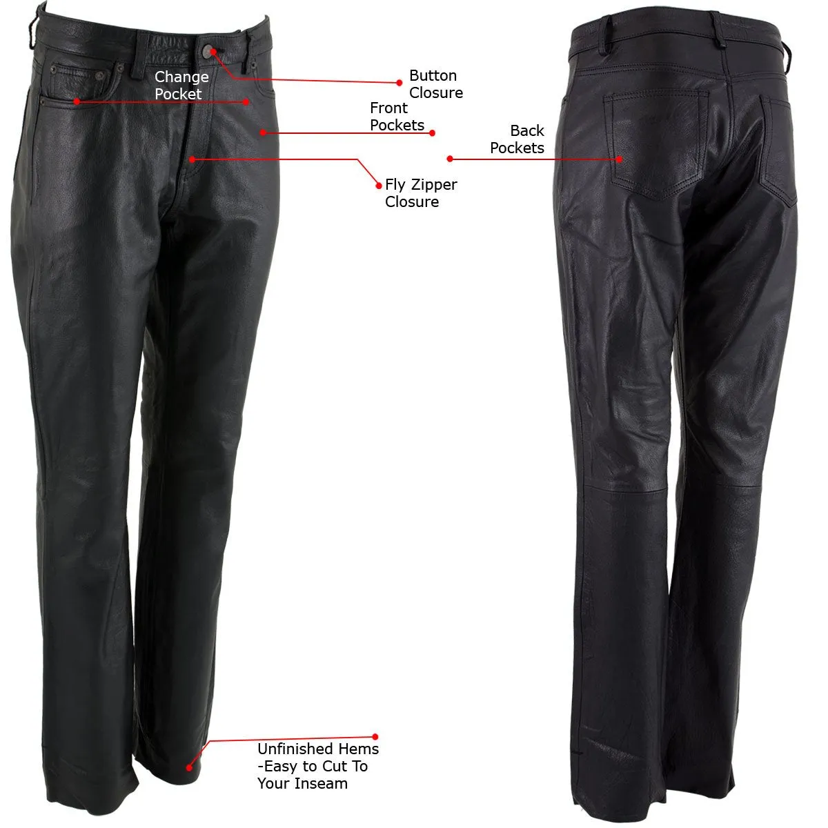 Xelement XS679 Ladies 'Nubile' Classic Black Buffalo Leather Pants